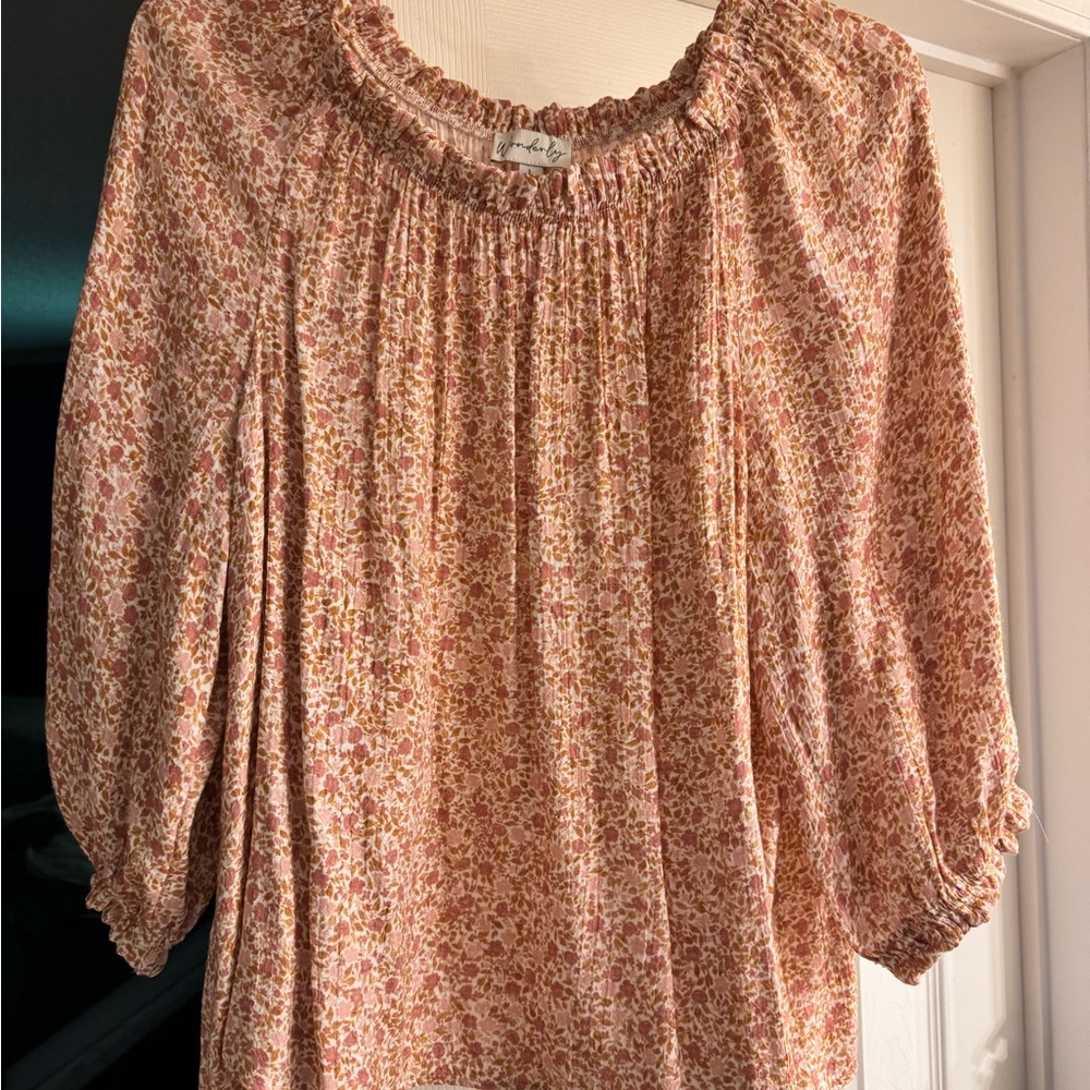 Belk Tan Smocked Blouse with Relaxed Fit